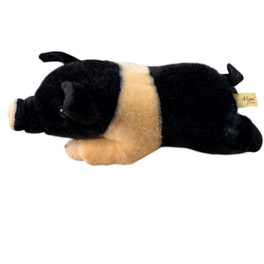 Miyoni by Aurora Hampshire Pig Plush Stuffed Animal Black White Belted Piglet
